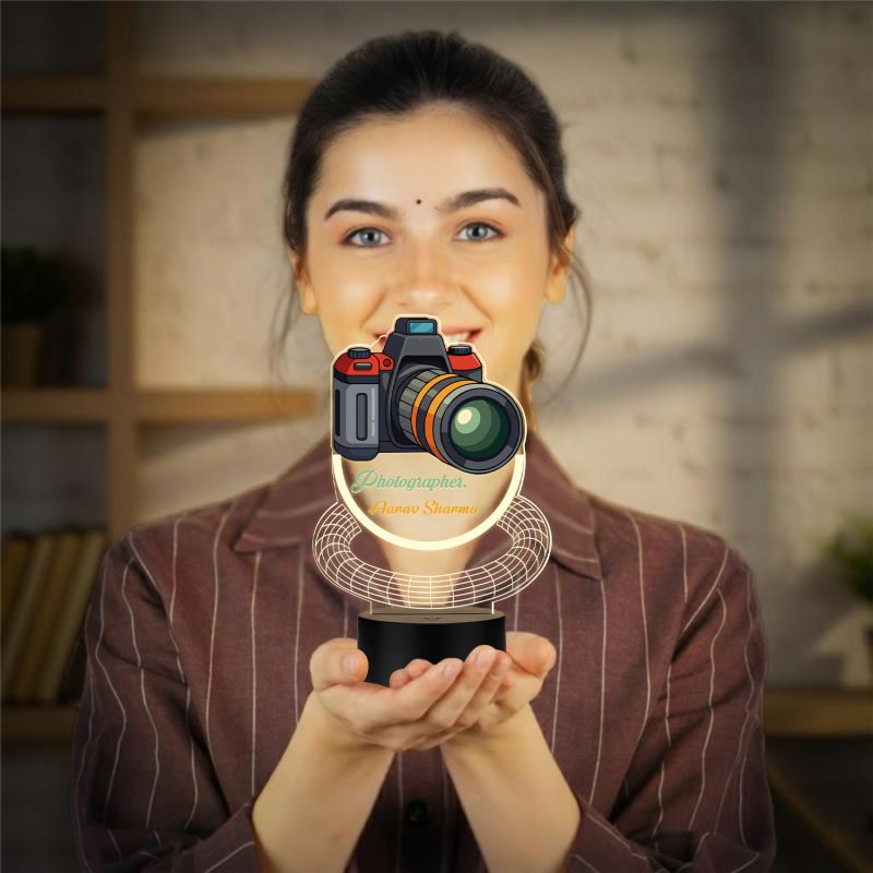 Personalized Photographer Camera 3D Illusion LED Lamp Gift for Photographer & Camera Man Photo Studio Desk Decor Lamp Warm White Light